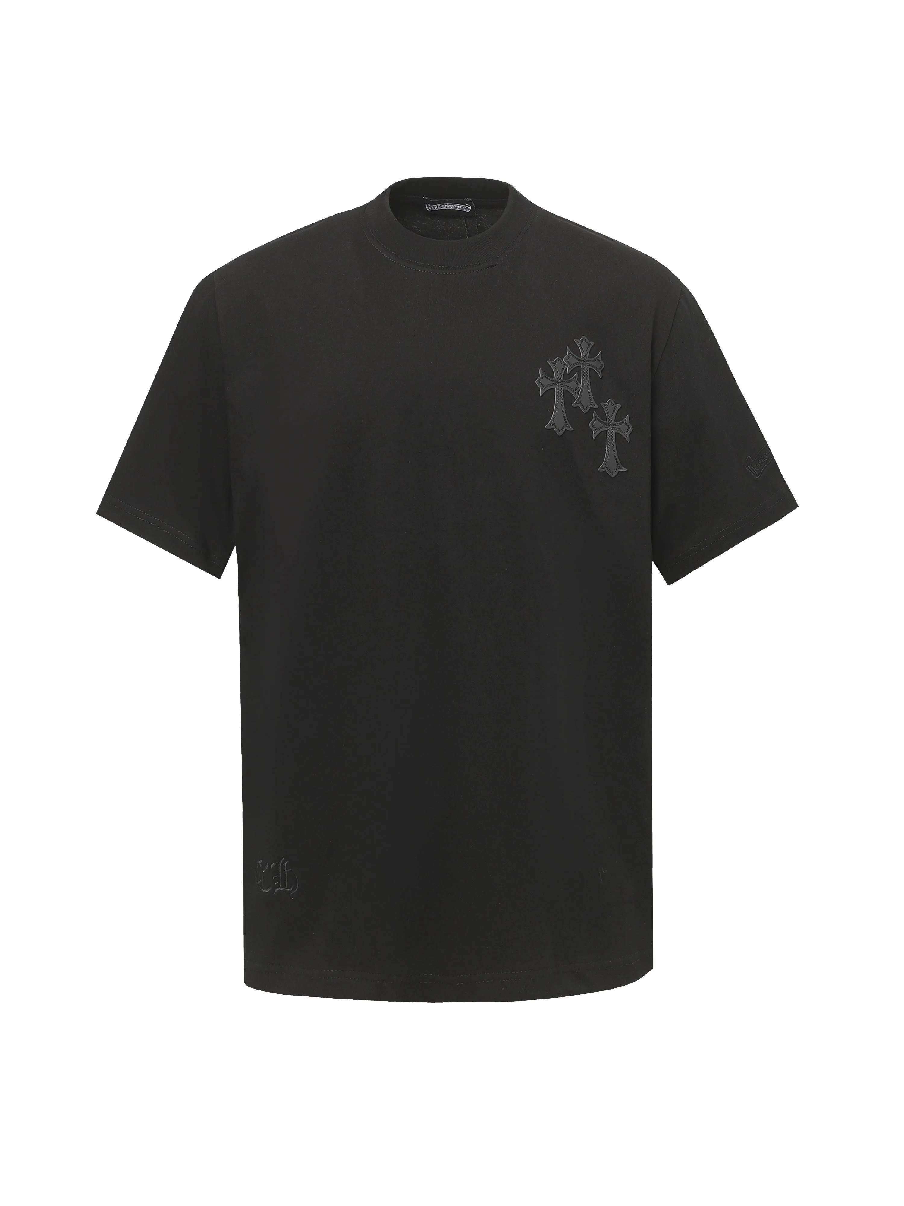 🅿️190 COME HEARTSCH/Cro Heart 25ss string label leather label short-sleeved T-shirt. Uses direct injection imported machine printing hardware and accessories. All grinding and customization. Correct configuration. Black 2025 packaging. 280 grams custom-dyed double yarn cotton. The version is large, loose and stylish. The difference is that the low version is slim and long. The upper body is pulled at the hips. The high-density main mark is hand-sewn. The washed tag is the same for men and women. Color: black/white Size: XS-L